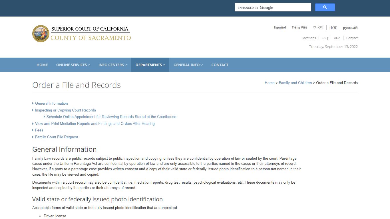 Family Court Records: Sacramento Superior Court - California